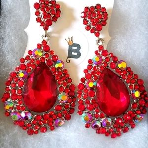 Red/AB Teardrop Pageant Earrings